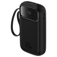 Baseus Qpow2 20000mAh 22.5W Powerbank with Dual Cable with Digital Display + Baseus Simple USB-C 3A Cable 0.3m (Black) - Black
