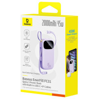 Baseus EnerFill FC31 20000mAh 45W Power Bank with Display with USB-C and Lightning Cables - Purple