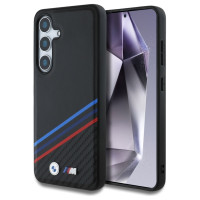 BMW Leather Tricolor Crossing Stripes MagSafe Case for Samsung Galaxy S25 - Black