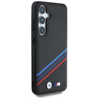 BMW Leather Tricolor Crossing Stripes MagSafe Case for Samsung Galaxy S25 - Black