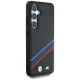 BMW Leather Tricolor Crossing Stripes MagSafe Case for Samsung Galaxy S25 - Black