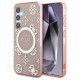 Guess 4G Background Gold Electroplated Peony Pattern MagSafe case for Samsung Galaxy S25 pink