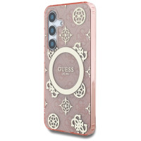 Guess 4G Background Gold Electroplated Peony Pattern MagSafe case for Samsung Galaxy S25 pink