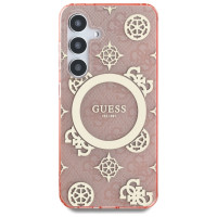 Guess 4G Background Gold Electroplated Peony Pattern MagSafe case for Samsung Galaxy S25 pink