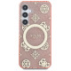 Guess 4G Background Gold Electroplated Peony Pattern MagSafe case for Samsung Galaxy S25 pink