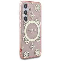 Guess 4G Background Gold Electroplated Peony Pattern MagSafe case for Samsung Galaxy S25 pink