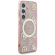 Guess 4G Background Gold Electroplated Peony Pattern MagSafe case for Samsung Galaxy S25 pink