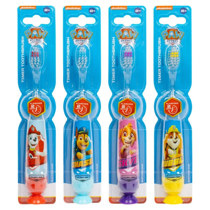 Paw Patrol Flashing Toothbrush Set with Suction Cap Different Colors 4 pcs