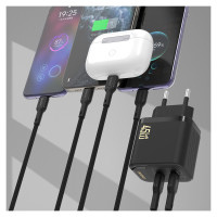 Dudao A28PCEU PD 45W GaN 2xUSB-C Wall Charger with USB-C Cable - Black