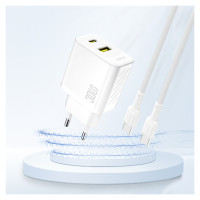 Dudao A27TEU PD 30W GaN USB-A USB-C Wall Charger - White