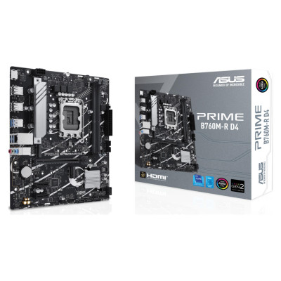 Asus Mainboard|ASUS|Intel B760 Express|LGA1700|Micro-ATX|Memory DDR4|Memory slots 2|2xPCI-Express 4.0 1x|1xPCI-Express 4.0 16x|2xM.2|1x15pin D-sub|1xHDMI|4xUSB 2.0|4xUSB 3.2|1xOptical S/PDIF|3xAudio port|PRIMEB760M-RD4