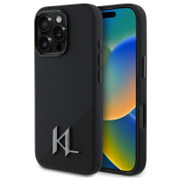 Karl Lagerfeld Silicone Shadow Metal Initial MagSafe iPhone 16 Pro Case - Black