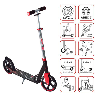 Muuwmi Aluminium Scooter skrejritenis 205 mm, sarkans - AU 565