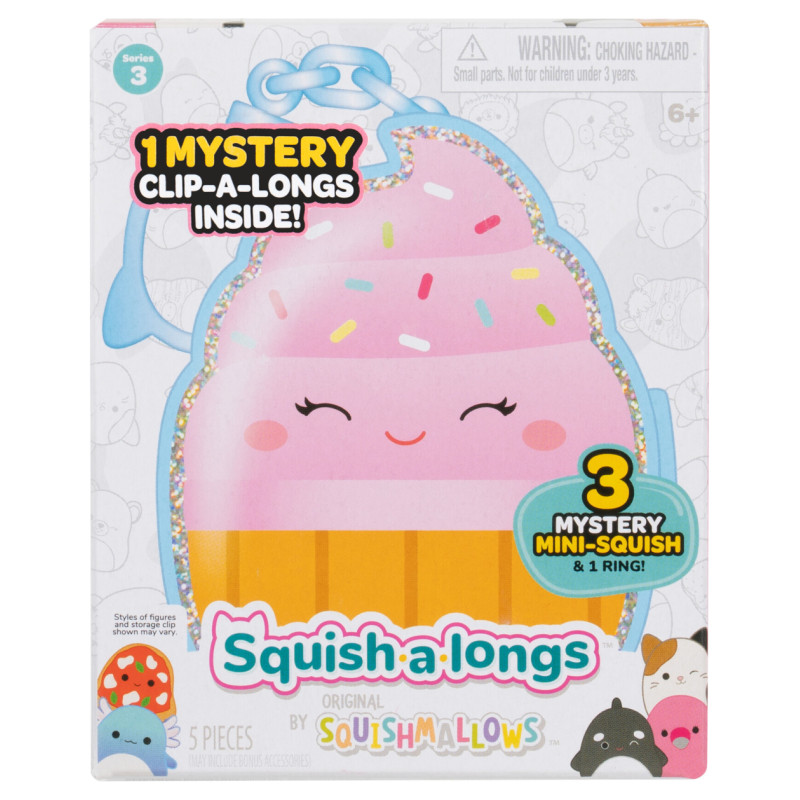 Squishmallows CLIP-A-LONGS 3 figūriņas necaurspīdīgā iepakojumā, 2,5&nbsp;cm