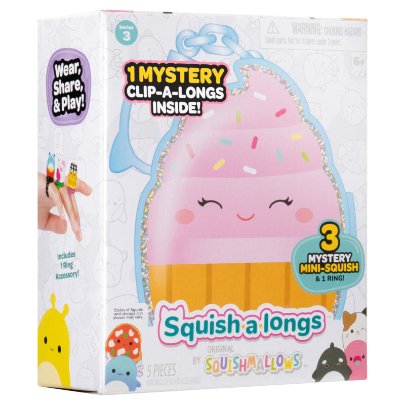 Squishmallows CLIP-A-LONGS 3 figūriņas necaurspīdīgā iepakojumā, 2,5&nbsp;cm