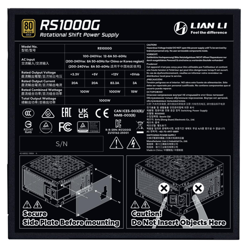 Lian Li Power Supply|LIAN LI|EDGE Platinum 1000|ATX|100 - 240 V|1000 W|G9P.RS1000G.B000.EU