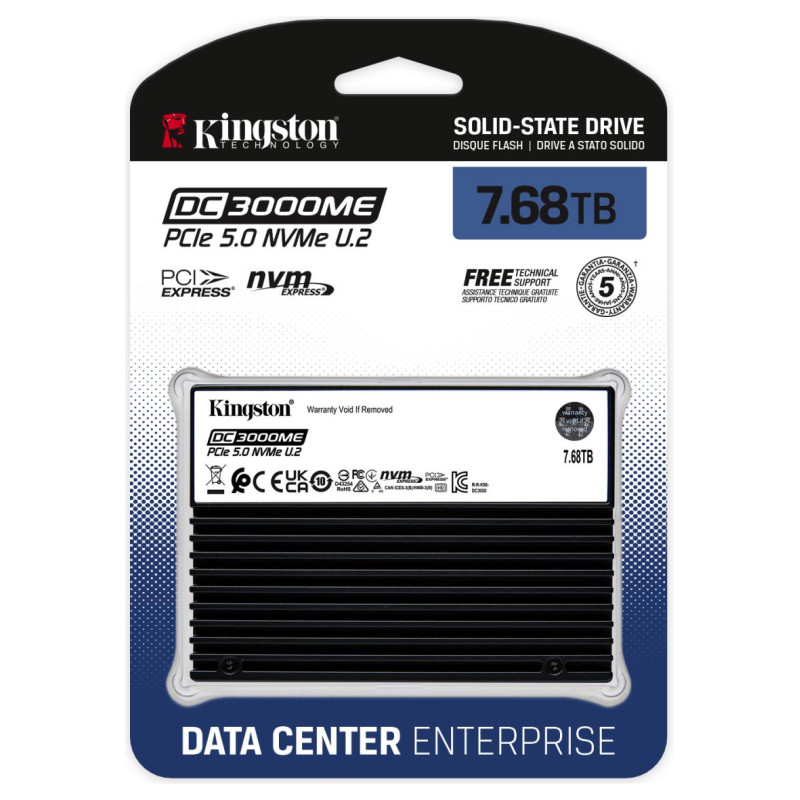 Kingston SSD|KINGSTON|SSD series DC3000ME|7.68TB|NVMe|NAND flash technology 3D TLC|Write speed 10000 MBytes/sec|Read speed 14000 MBytes/sec|Form Factor U.2|TBW 14.016 TB|MTBF 2000000 hours|SEDC3000ME/7T6