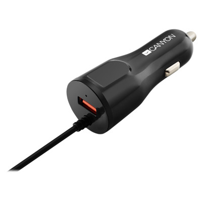 Canyon car charger C-033 2.4A/USB-A built-in Lightning Black