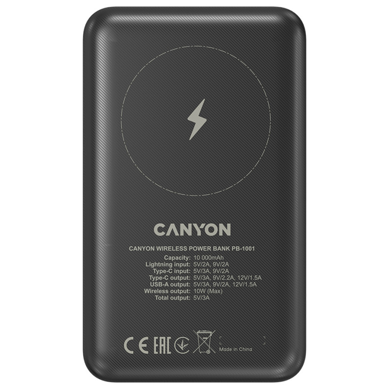 Canyon power bank PB-1001 10000 mAh PD 18W QC 3.0 Wireless 10W Black