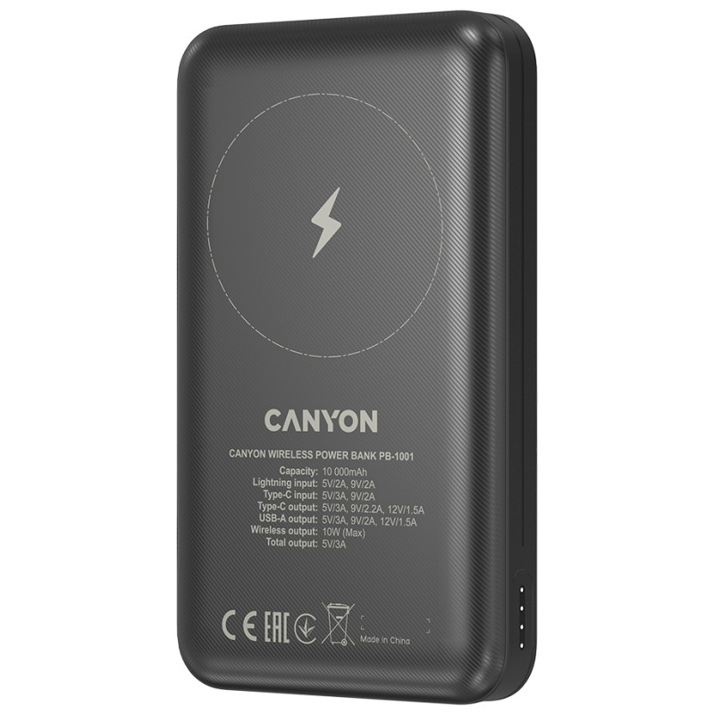 Canyon power bank PB-1001 10000 mAh PD 18W QC 3.0 Wireless 10W Black