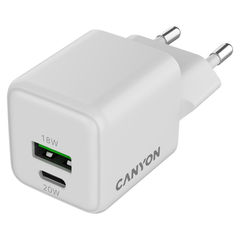 Canyon charger CU20AC GaN 20W 1xPD 1xQC EU White