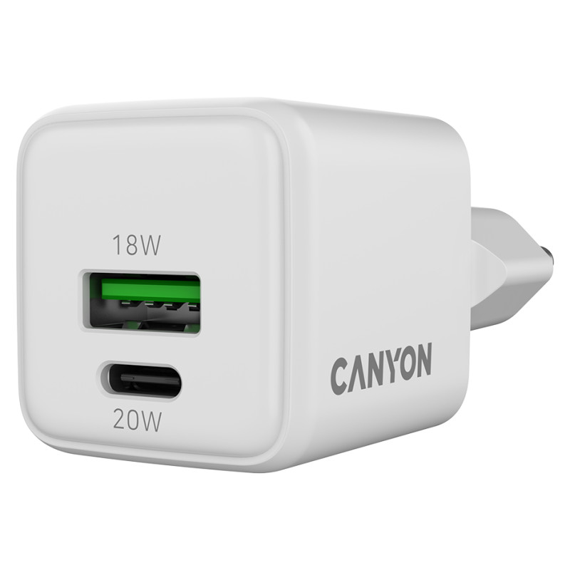 Canyon charger CU20AC GaN 20W 1xPD 1xQC EU White