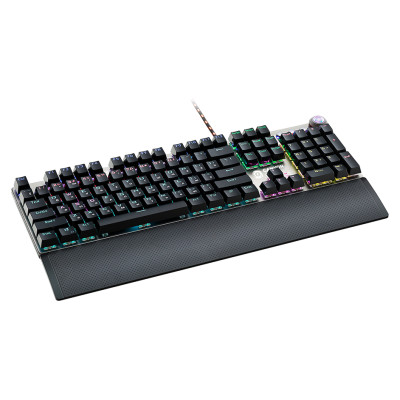 Canyon Nightfall GK-7, Wired Gaming Keyboard,Black 104 mechanical switches,60 million times key life, 22 types of lights,Removable magnetic wrist rest,4 Multifunctional control knobs,Trigger actuation 1.5mm,1.6m Braided cable,RU layout,dark grey, size:435