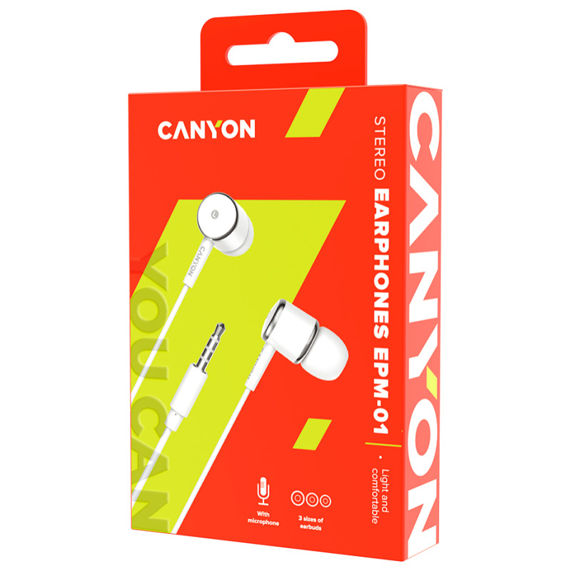Canyon headphones EPM-01 Mic 1.2m White