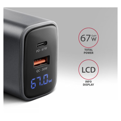 Axagon MOBILE CHARGER WALL USB 67W/GAN 2PORT ACU-PQ67D AXAGON
