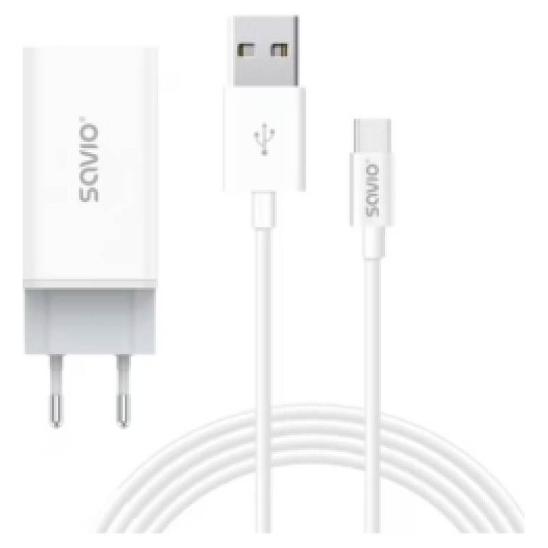 Savio Lādētājs Savio GaN 65W + USB-A - USB Type-C 1m Cable