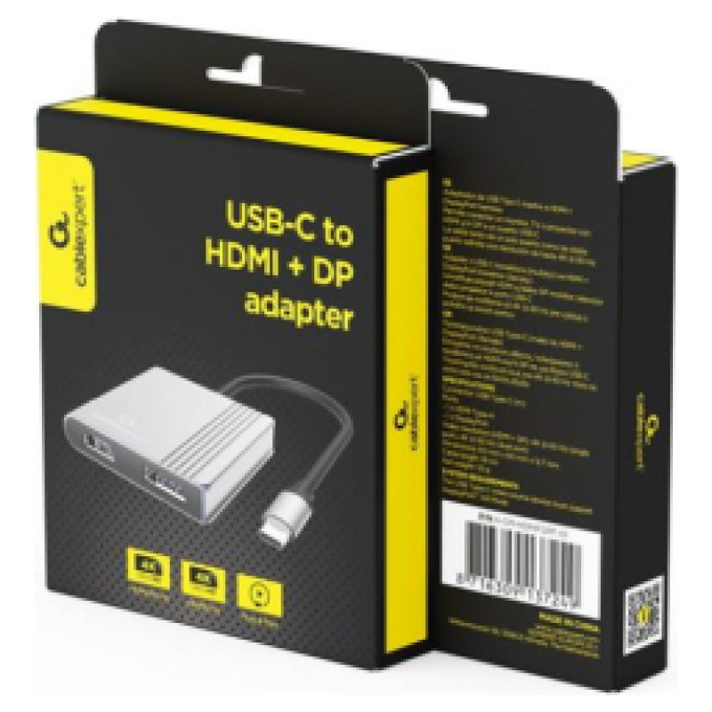 Gembird Dokstacija Gembird USB-C to HDMI + DP 4K 60Hz, black 18cm