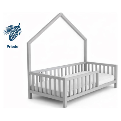 Emis Montessori bērnu gulta "Cottage" 80x160 / Pelēks (RAL 7040) / Jā