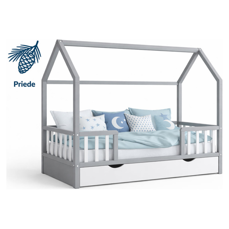 Emis Montessori bērnu gulta "Front" 80x160 / Balts + pelēks (RAL 7040) / Jā