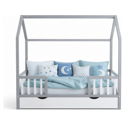 Emis Montessori bērnu gulta "Front" 80x160 / Balts + pelēks (RAL 7040) / Jā