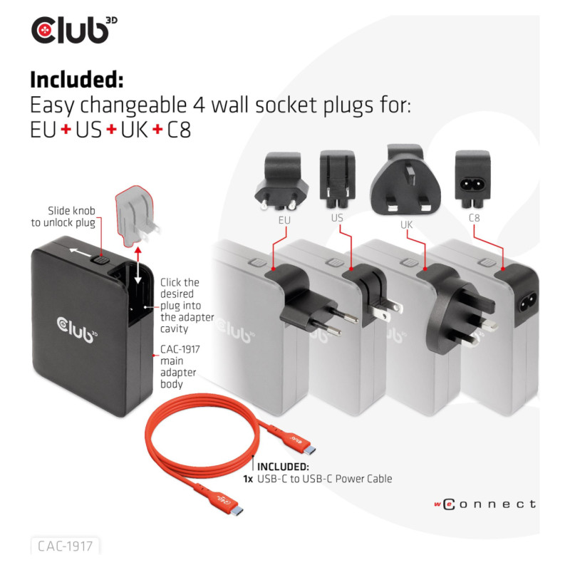 Club3D MOBILE TRAVEL CHARGER USB-C/140W GAN CAC-1917 CLUB3D