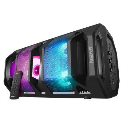 Sven 2.0 portable speaker SVEN PS-670, black, power output 2x32.5W (RMS), TWS, Bluetooth, FM, USB, microSD, LED-display, RC, lithium battery