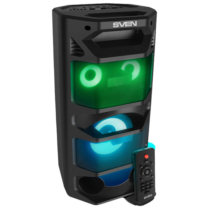 Sven 2.0 portable speaker SVEN PS-670, black, power output 2x32.5W (RMS), TWS, Bluetooth, FM, USB, microSD, LED-display, RC, lithium battery