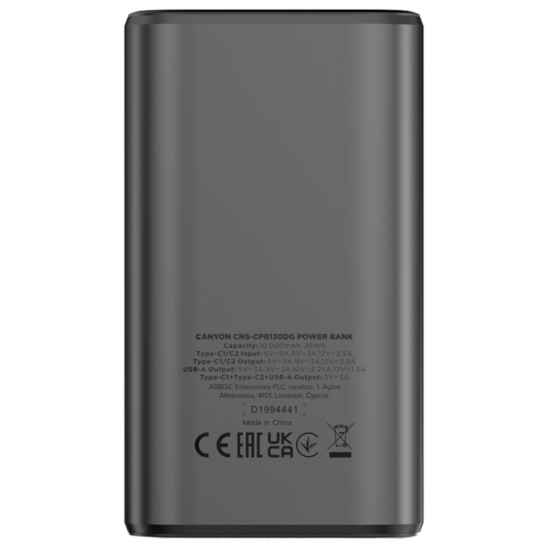 Canyon power bank OnPower 130 TFT 10000 mAh PD30W Dark Grey