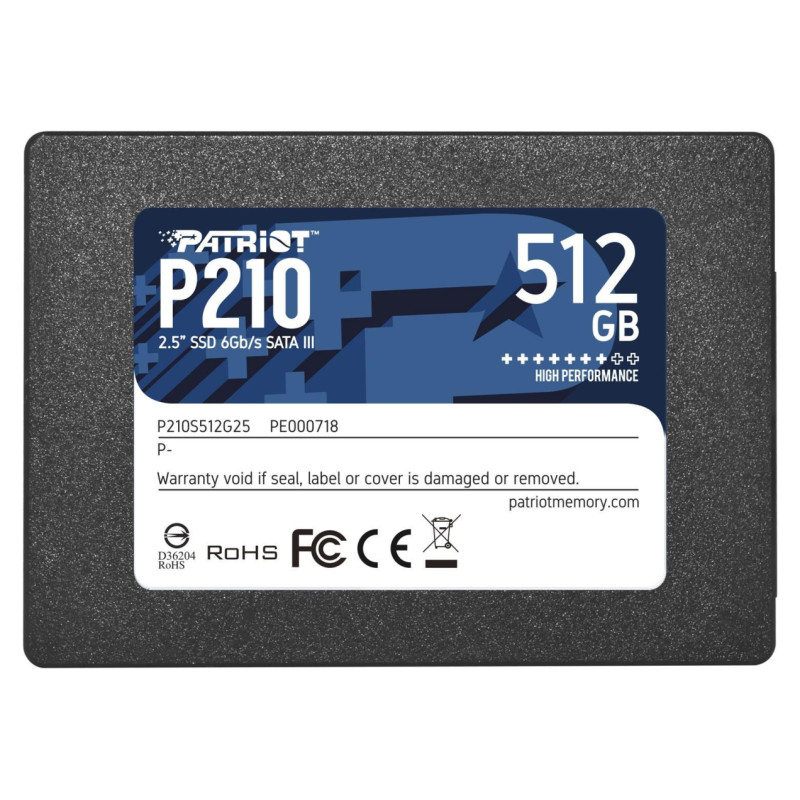 Patriot SSD|PATRIOT|P210|512GB|SATA 3.0|Write speed 430 MBytes/sec|Read speed 520 MBytes/sec|2,5"|TBW 240 TB|P210S512G25