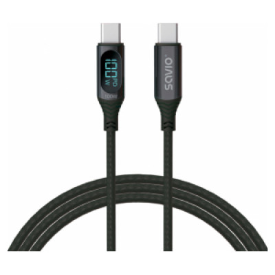 Savio Kabelis Savio USB Type-C Male - USB Type-C Male with Digital Display 1m