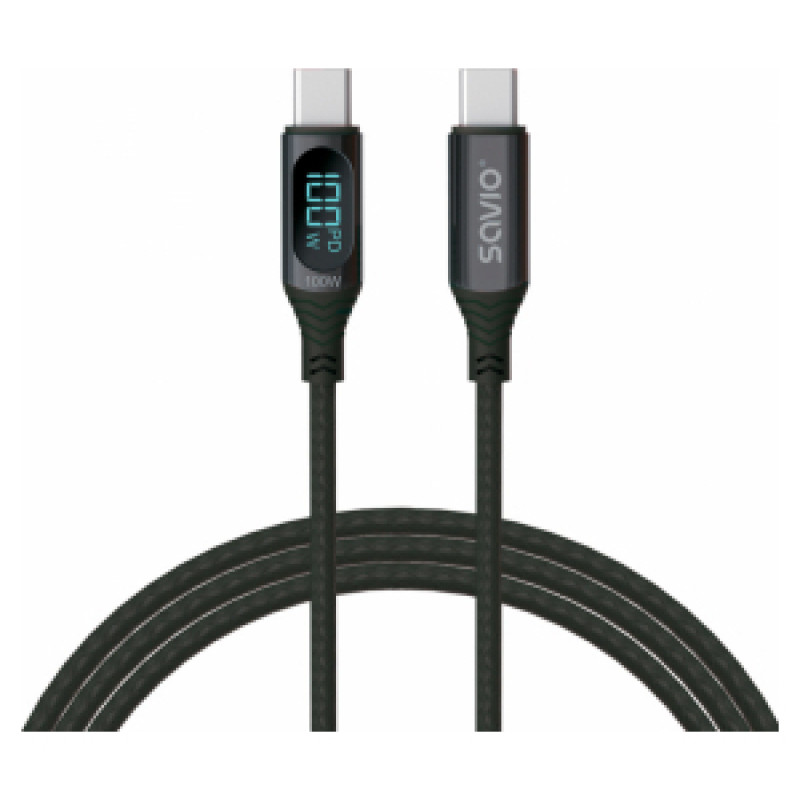 Savio Kabelis Savio USB Type-C Male - USB Type-C Male with Digital Display 1m