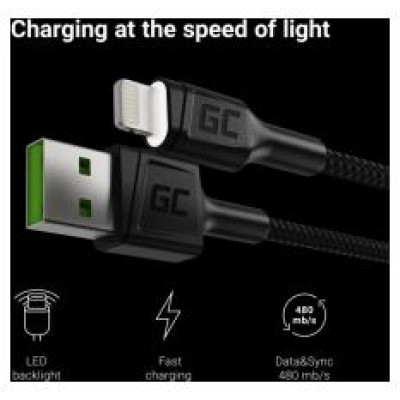 Green Cell GC Ray USB Male - Lightning Male Fast Charging with LED Diode 2m