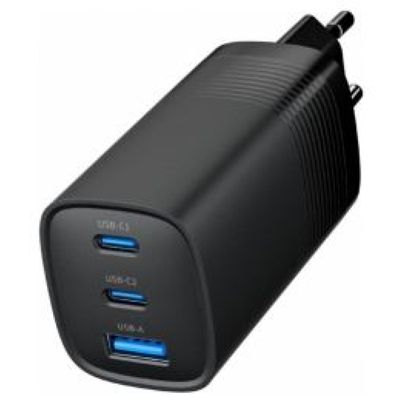 Gembird Lādētājs Gembird 3-port 65W GaN USB PowerDelivery fast Charger Black