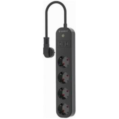 Gembird Viedā Rozete Gembird Smart Power Strip with USB Charger 4 Sockets Black