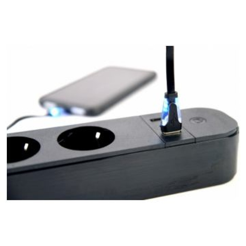Gembird Viedā Rozete Gembird Smart Power Strip with USB Charger 4 Sockets Black