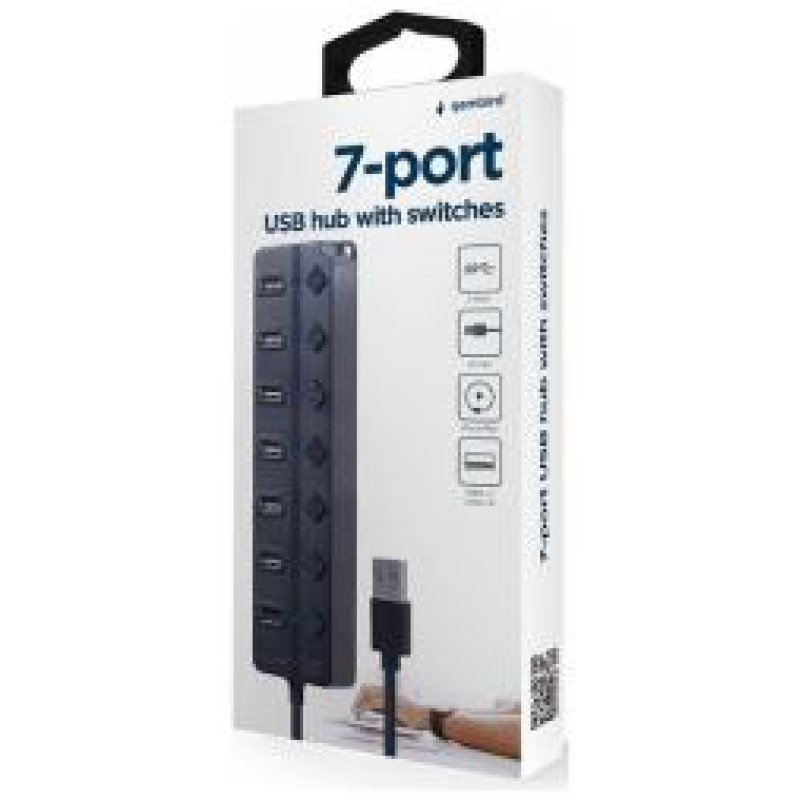 Gembird USB Centrmezgls Gembird 7-port USB 3.1 with Switches Black