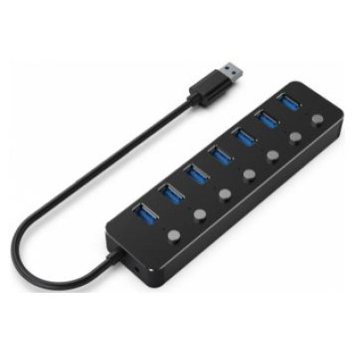Gembird USB Centrmezgls Gembird USB 3.1 Powered 7-port Hub with Switches Black