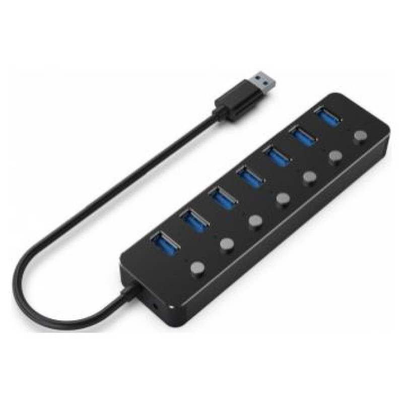 Gembird USB Centrmezgls Gembird USB 3.1 Powered 7-port Hub with Switches Black