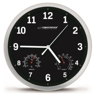 Esperanza EHC016K Sienas pulkstenis ar termometru un gaisa mitruma mērītāju. 25cm