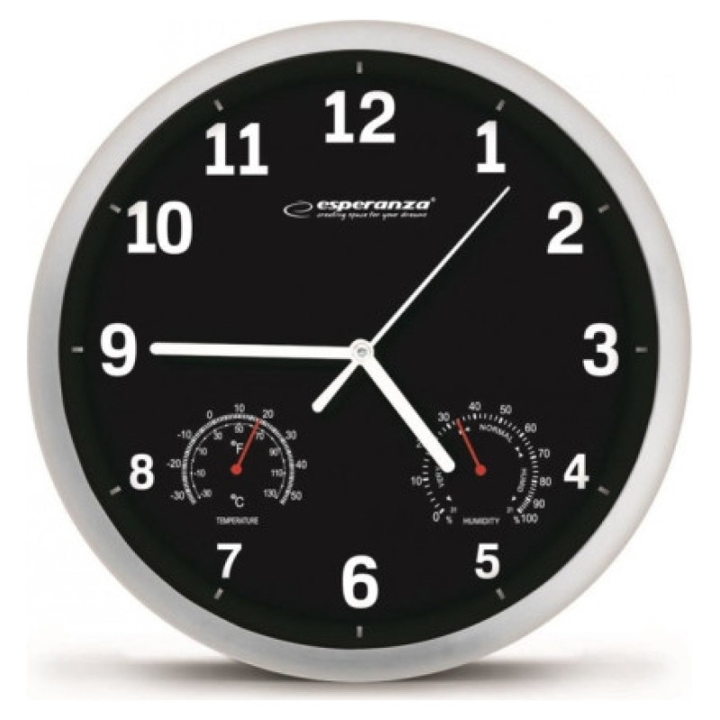 Esperanza EHC016K Sienas pulkstenis ar termometru un gaisa mitruma mērītāju. 25cm